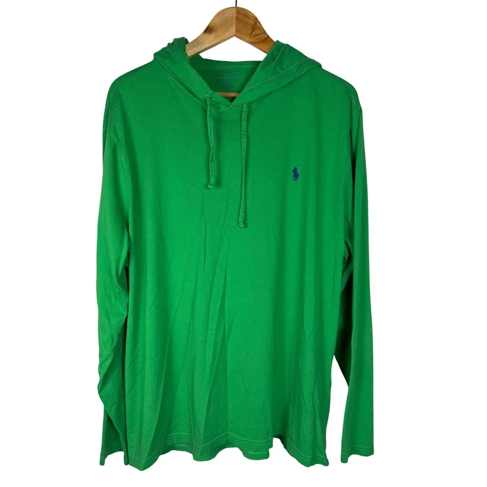 Polo Ralph Lauren Hooded Tee Mens XL Green Long Sleeve Cotton Pony Logo